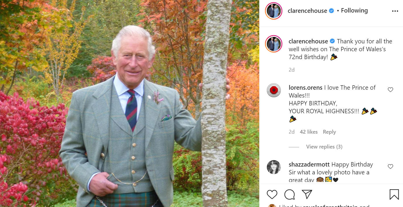 На 14-ти ноември принц Чарлз навърши 72 години сн. Инстаграм/ clarencehouse